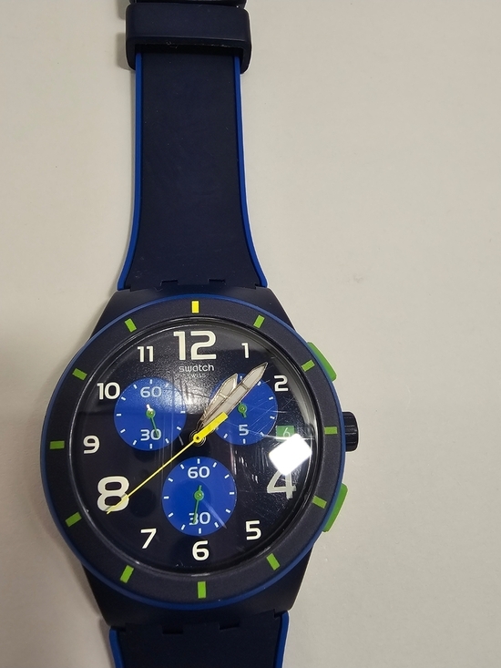 Swatch Navy Blue Sport Watch with Lime Green Accents main image 4